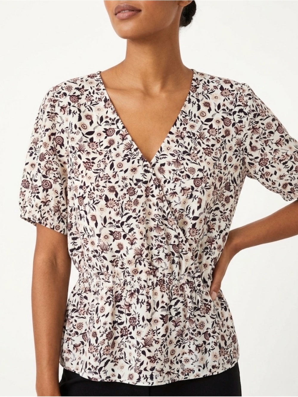 ANN TAYLOR Floral Peplum Blouse Wrap Surplice Flutter Sleeve XL